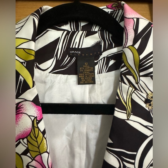 Grace Elements Women's Tropical Floral Blazer Jacket Rhinestone Crystal Button - Picture 3 of 6